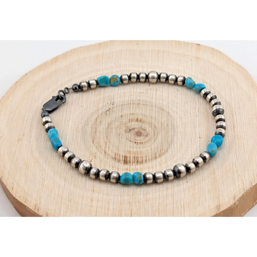 Navajo Style‎ Bracelet Hand-Strung Turquoise Native American Jewelry 7.75 **